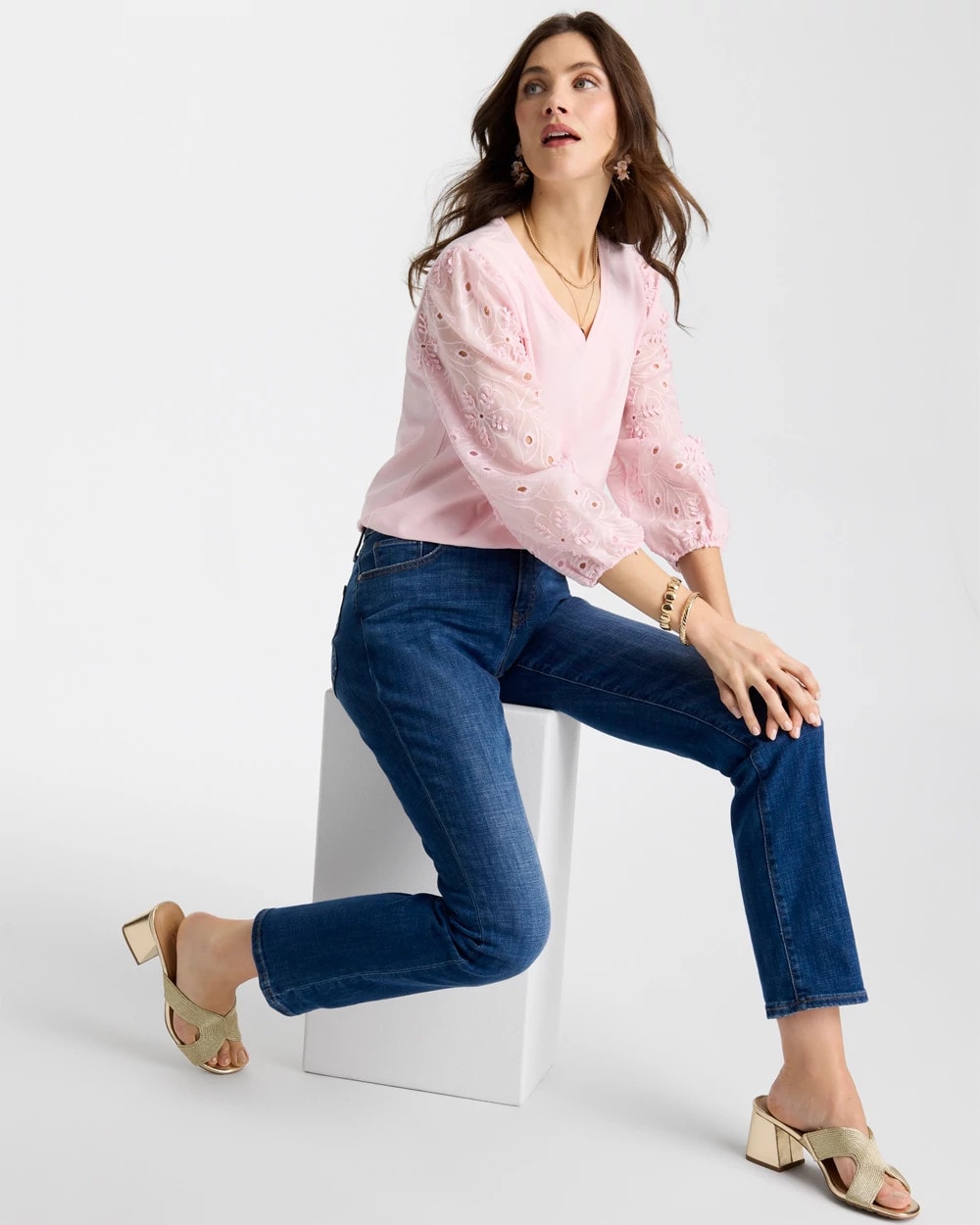 Chico's US - Floral Eyelet Sleeve Tee