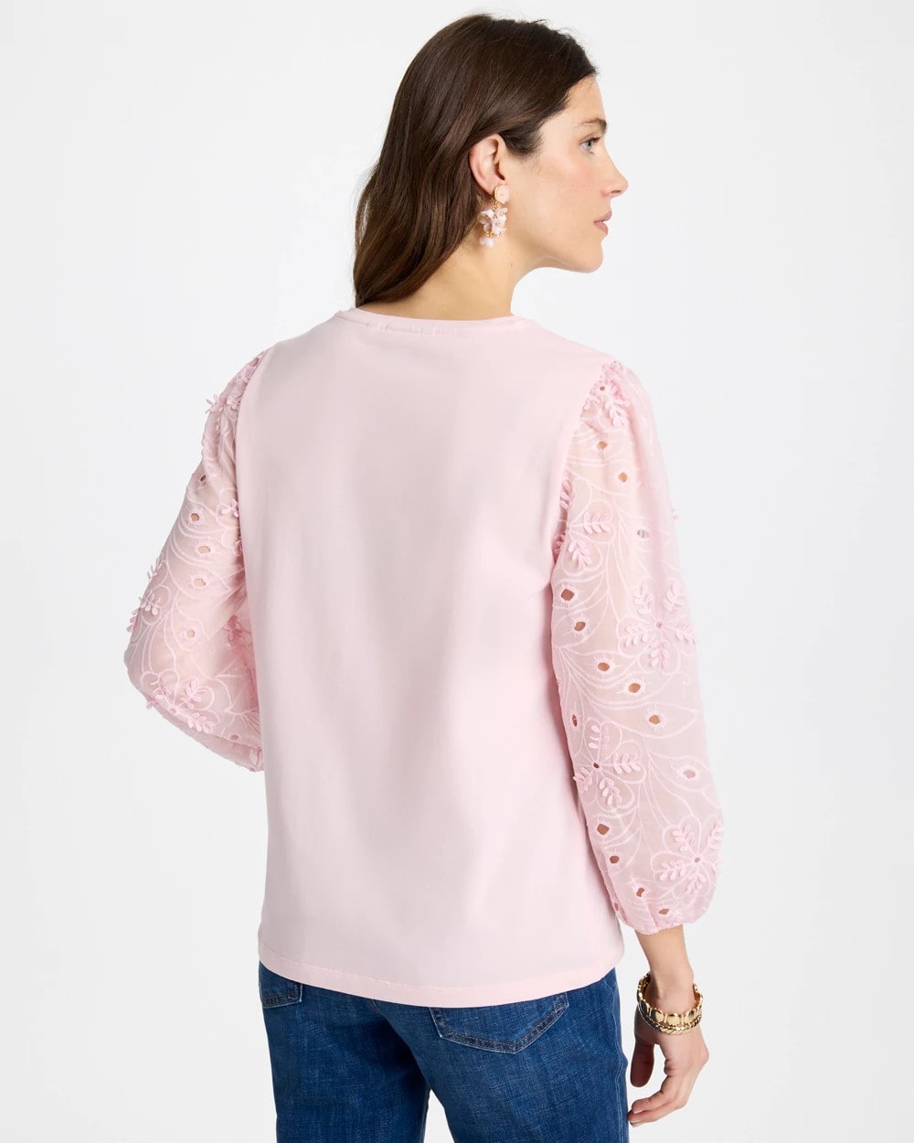 Chico's US - Floral Eyelet Sleeve Tee