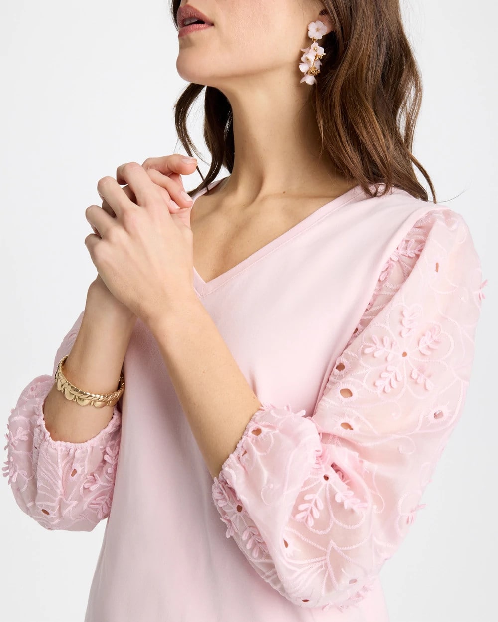 Chico's US - Floral Eyelet Sleeve Tee