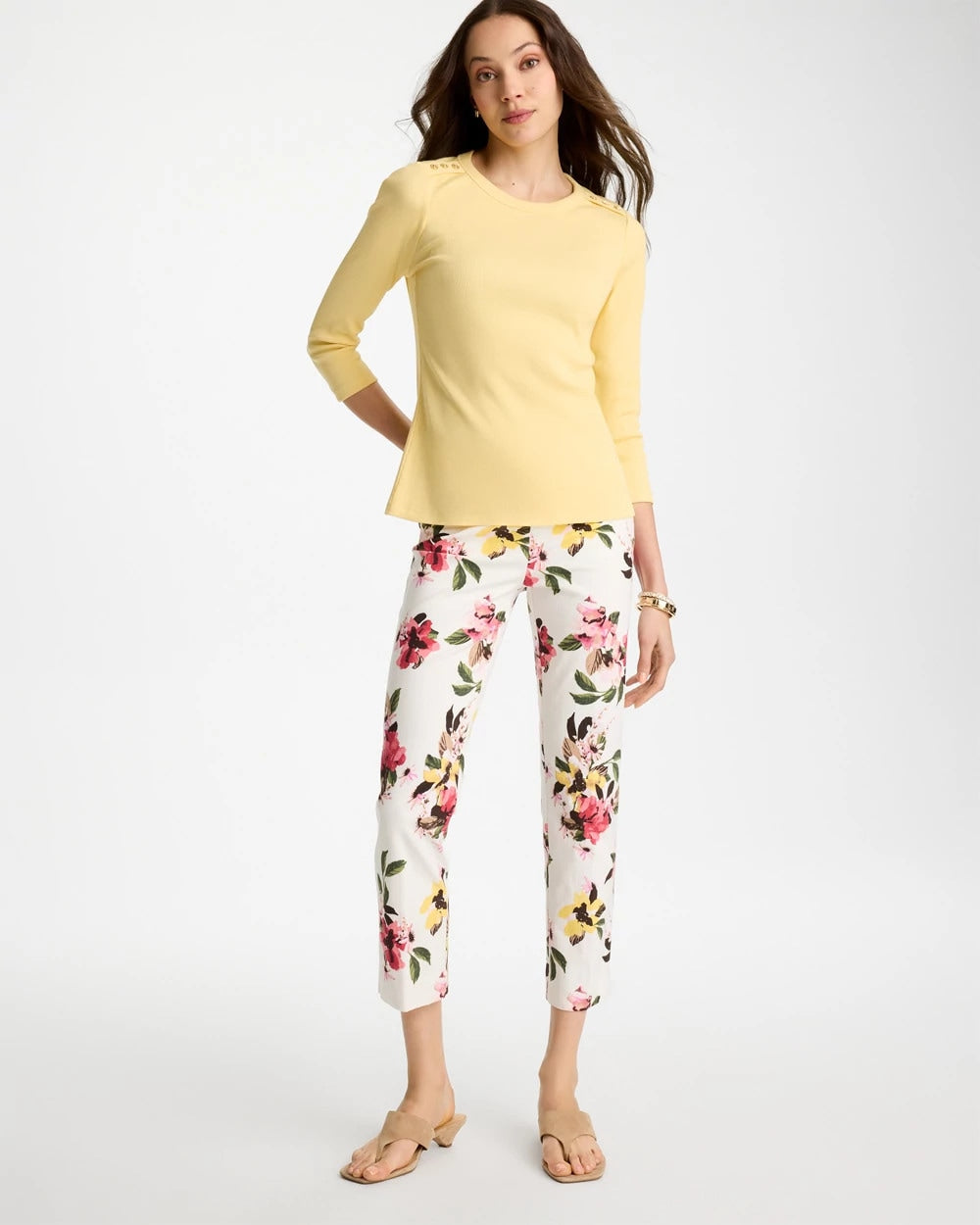 Chico's / Ribbed Button Crewneck Tee