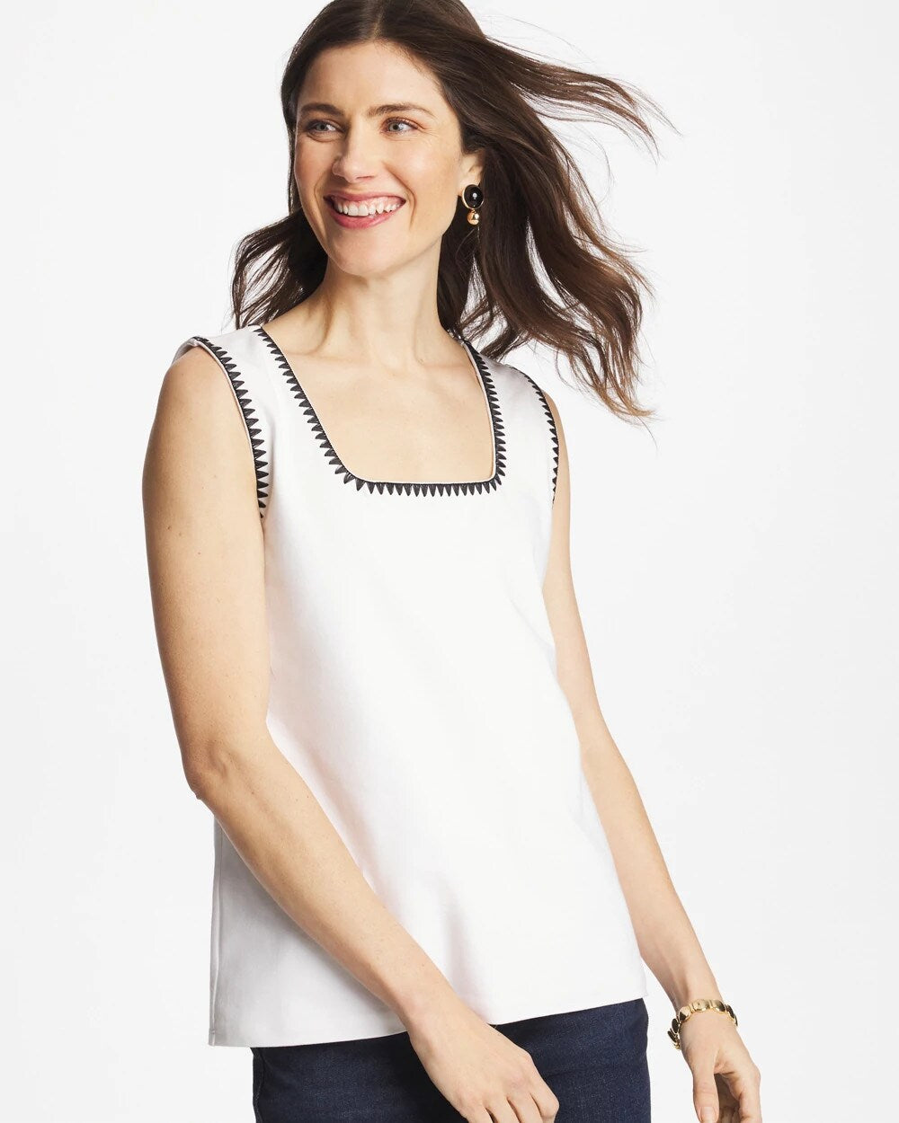 Chico's For Sale - Blanket Stitch Contour Cotton™ Square Neck Tank