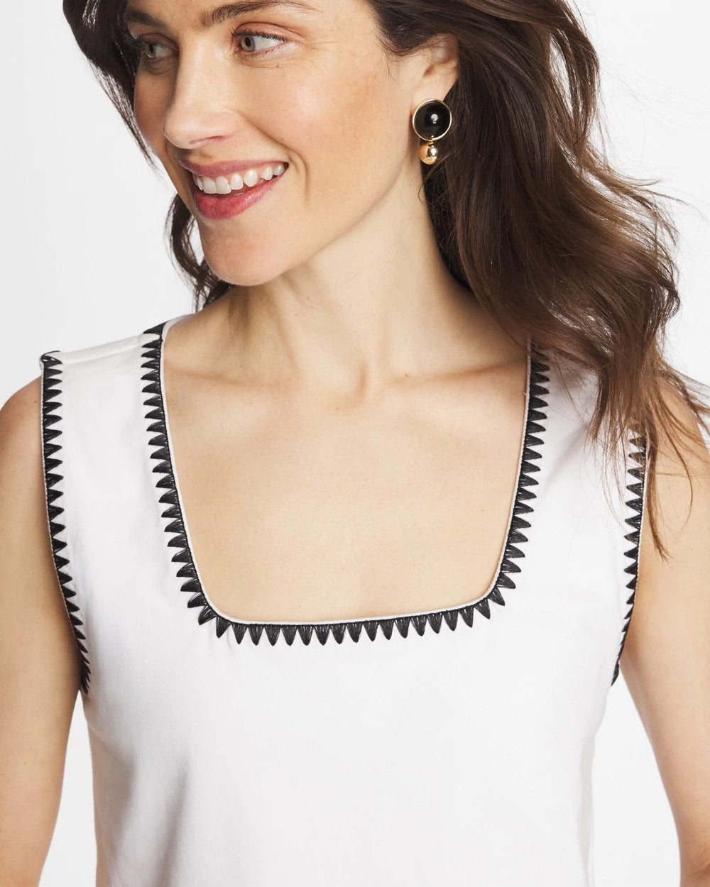 Chico's For Sale - Blanket Stitch Contour Cotton™ Square Neck Tank