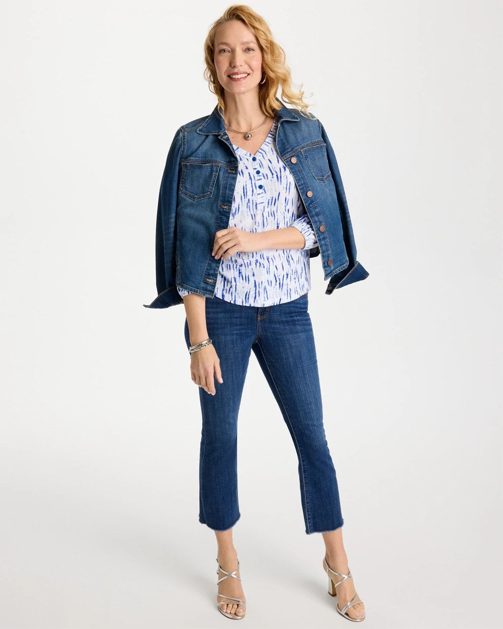 Chico's For Sale - Printed Puff Sleeve Slub Henley