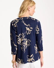 Chico's Floral Linen Open Front Cardigan