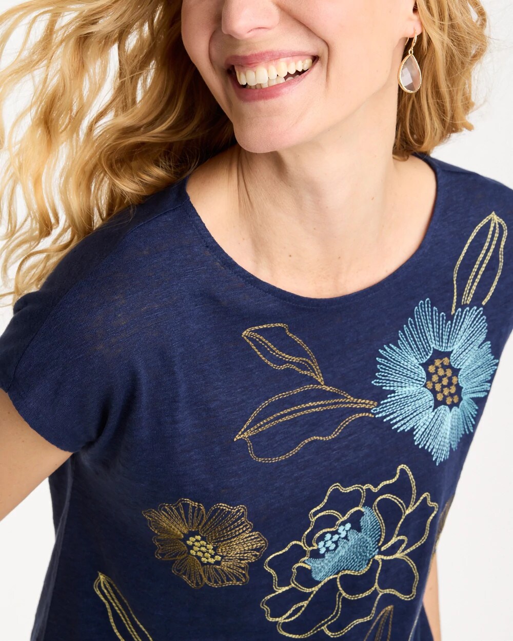 Chico's Discount - Embroidered Linen Dolman Tee