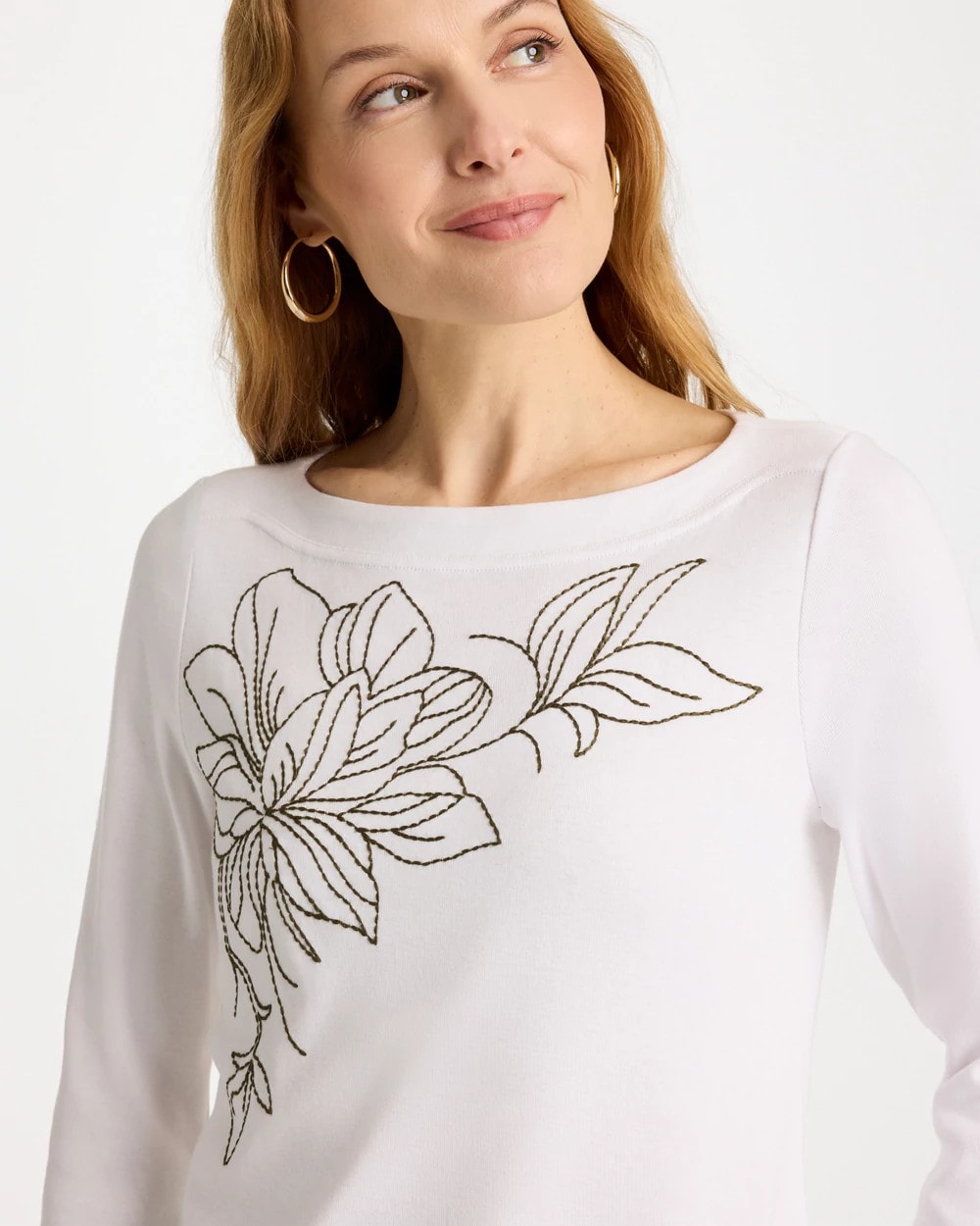 Chico's On Sale - Embroidered Pima 3/4 Sleeve Tee