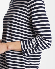 Chico's For Sale - Striped Cotton Slub 3/4 Sleeve Button Tee