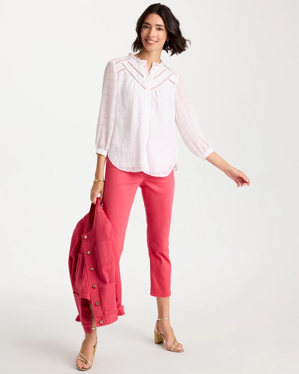 Chico's Outlet - Cutwork Trim Chiffon Blouse