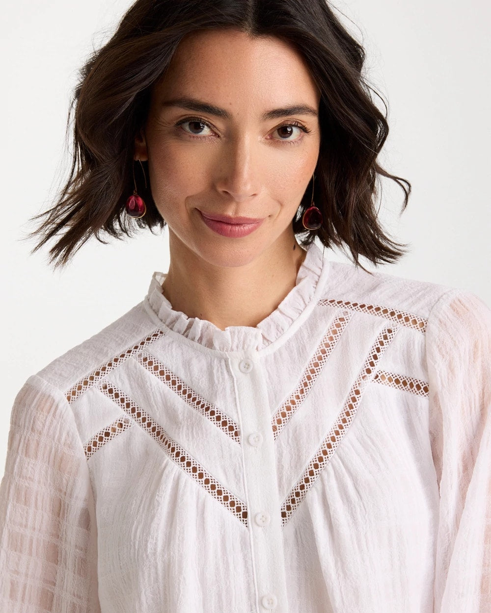Chico's Outlet - Cutwork Trim Chiffon Blouse