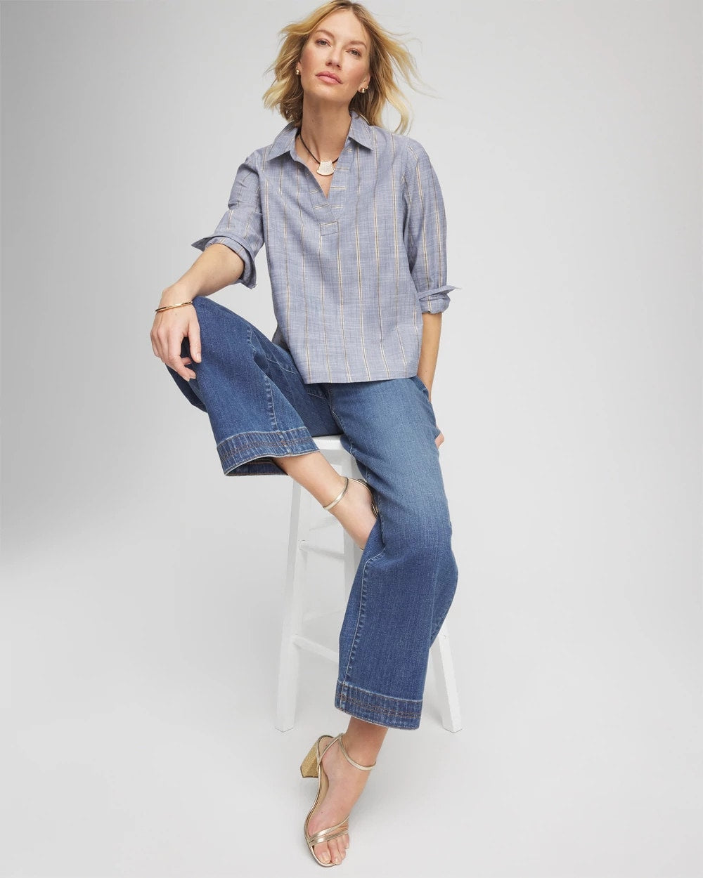 Chico's Online - Chambray Striped Soft Popover