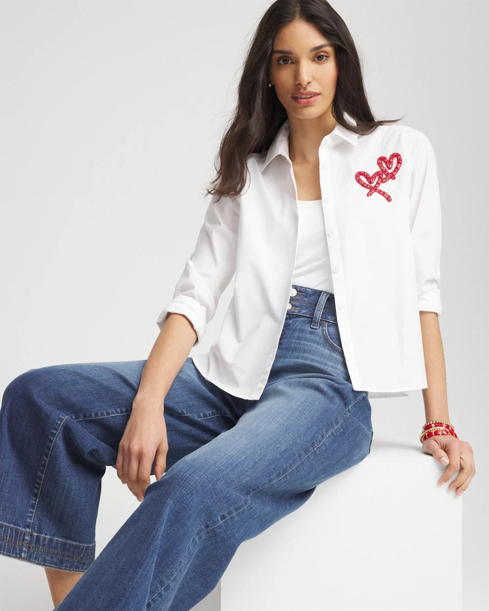 Chico's / Crystal Heart Poplin Shirt