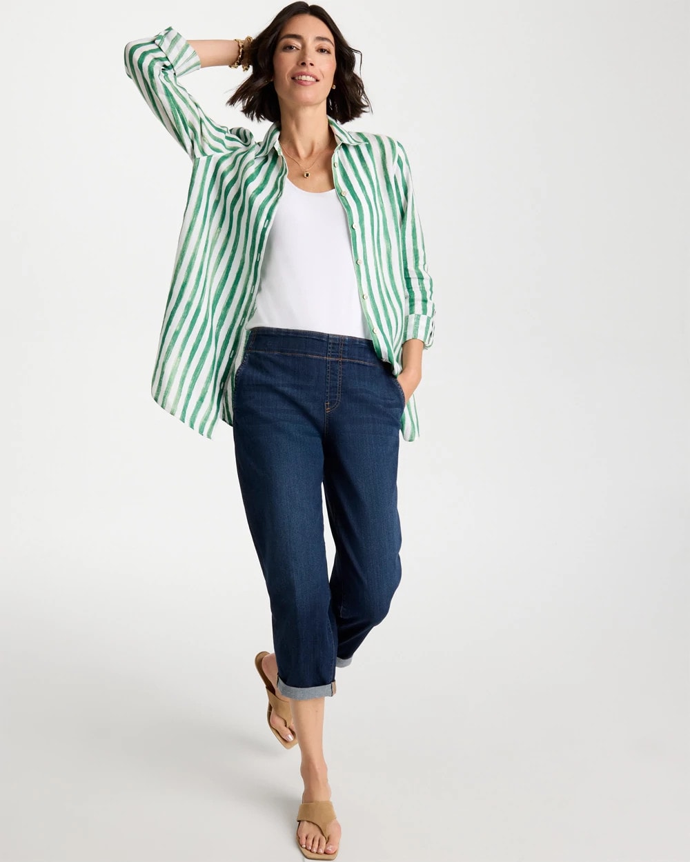 Chico's Discount - No Iron™ Striped Linen Tunic
