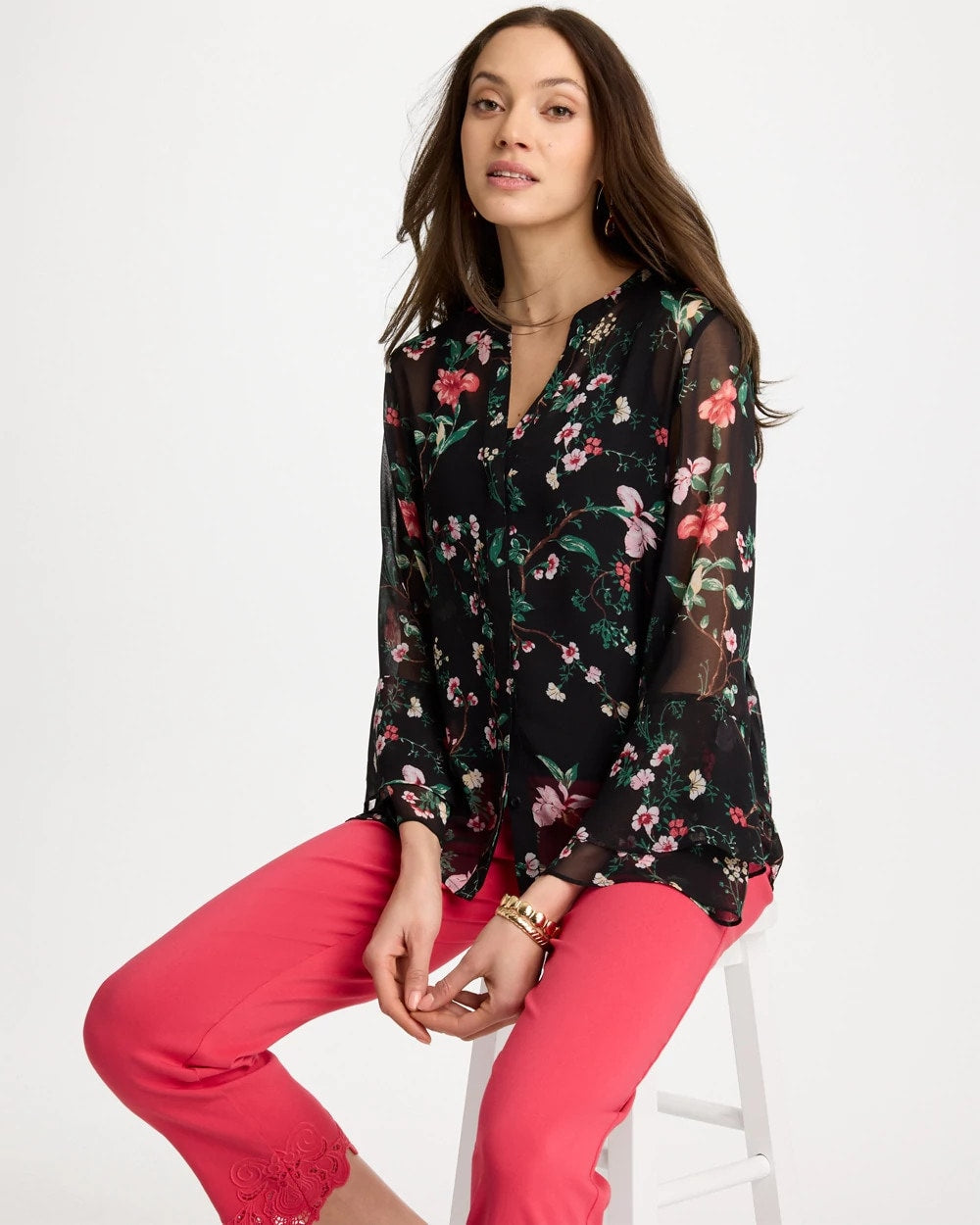 Chico's Discount - Georgette Ruffled Cuff Blouse