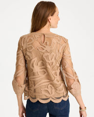 Chico's / Floral-Motif Mesh 3/4 Sleeve Top