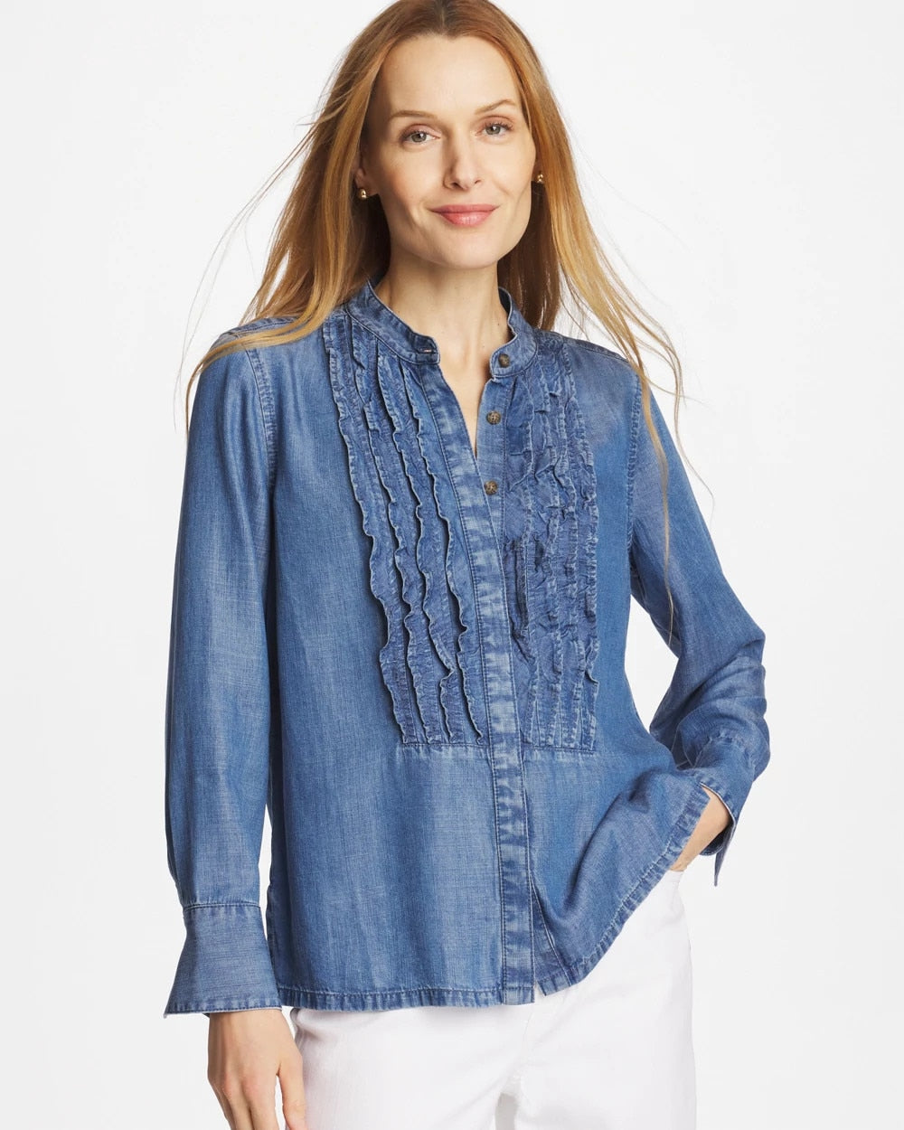 Chico's US - Tencel Ruffle Front Shirt