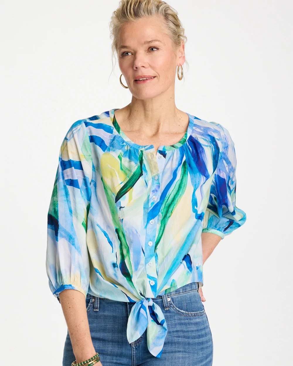 Chico's / Printed Tie-Front Top
