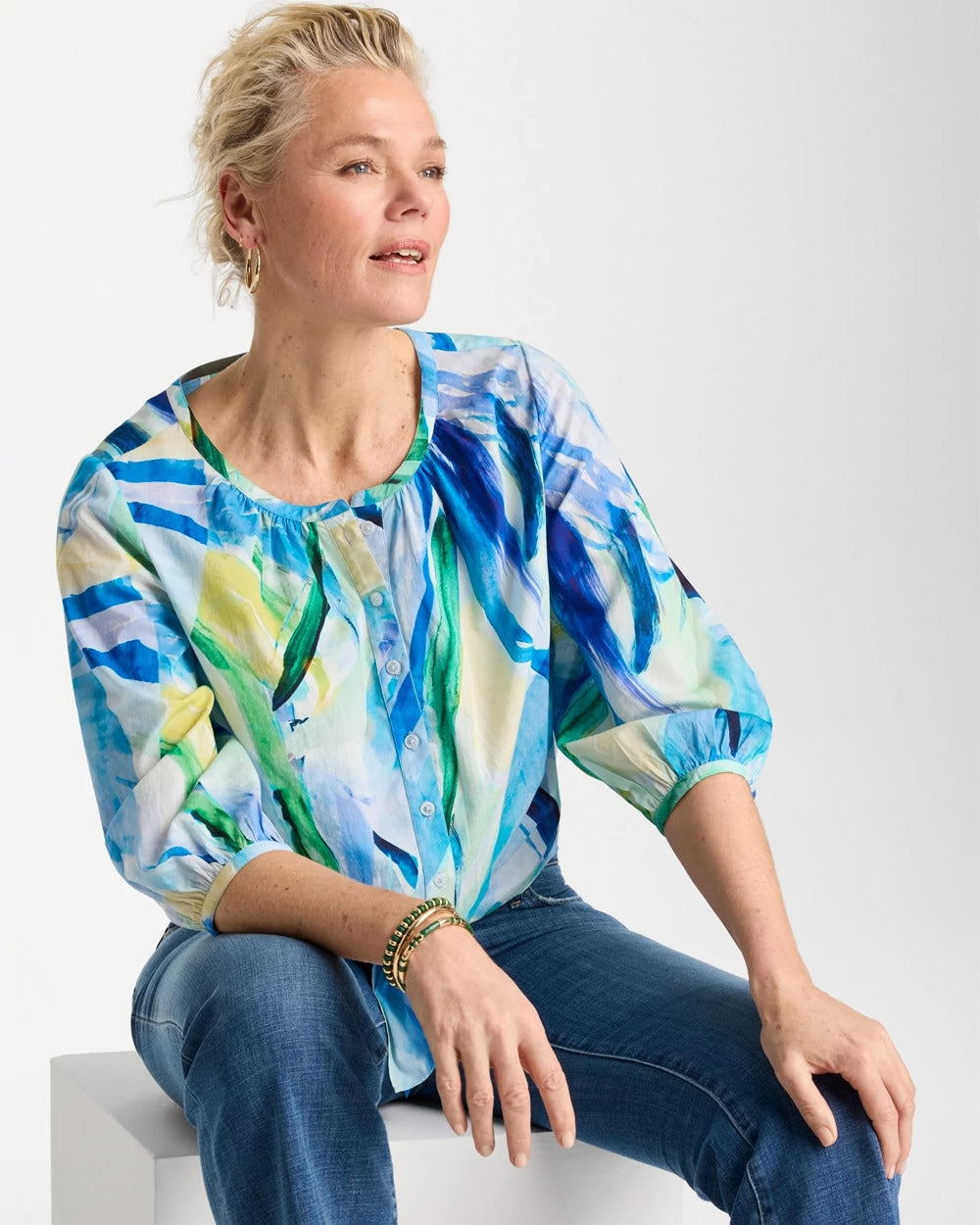 Chico's / Printed Tie-Front Top