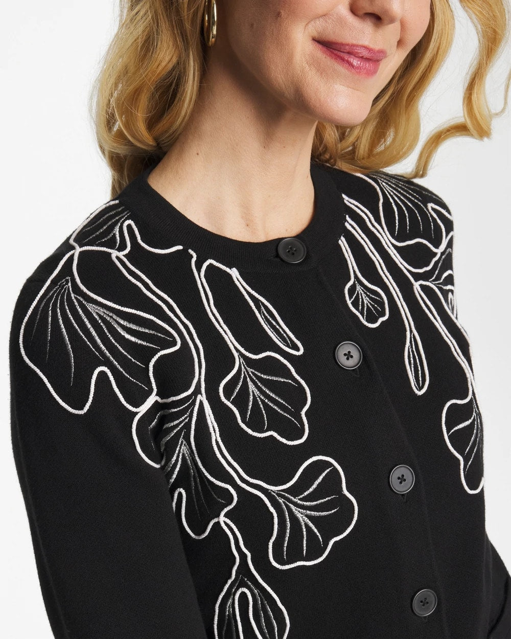 Chico's US - Embroidered Crewneck Cardigan Jacket