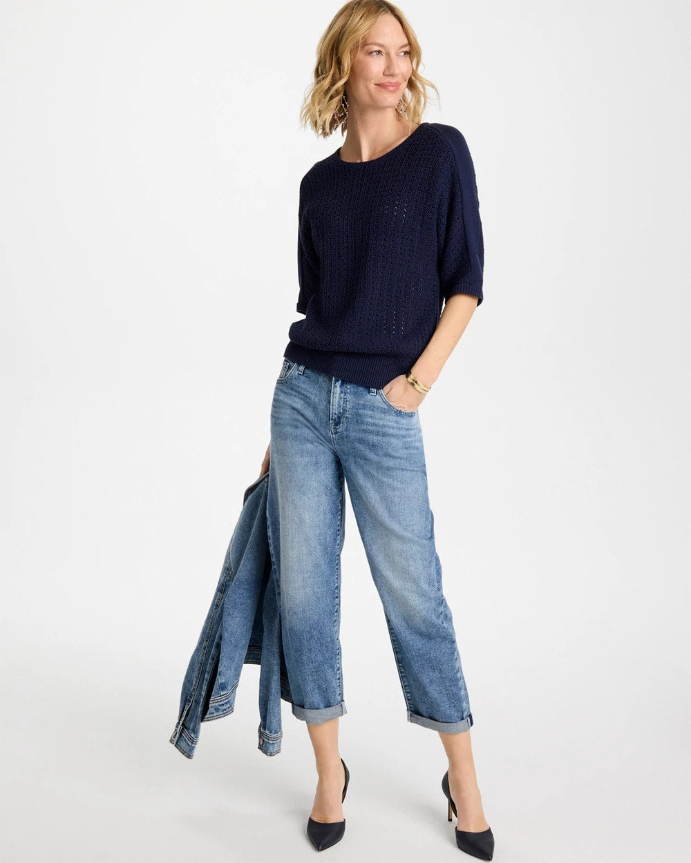 Chico's Sale - Pointelle Crewneck Pullover Sweater