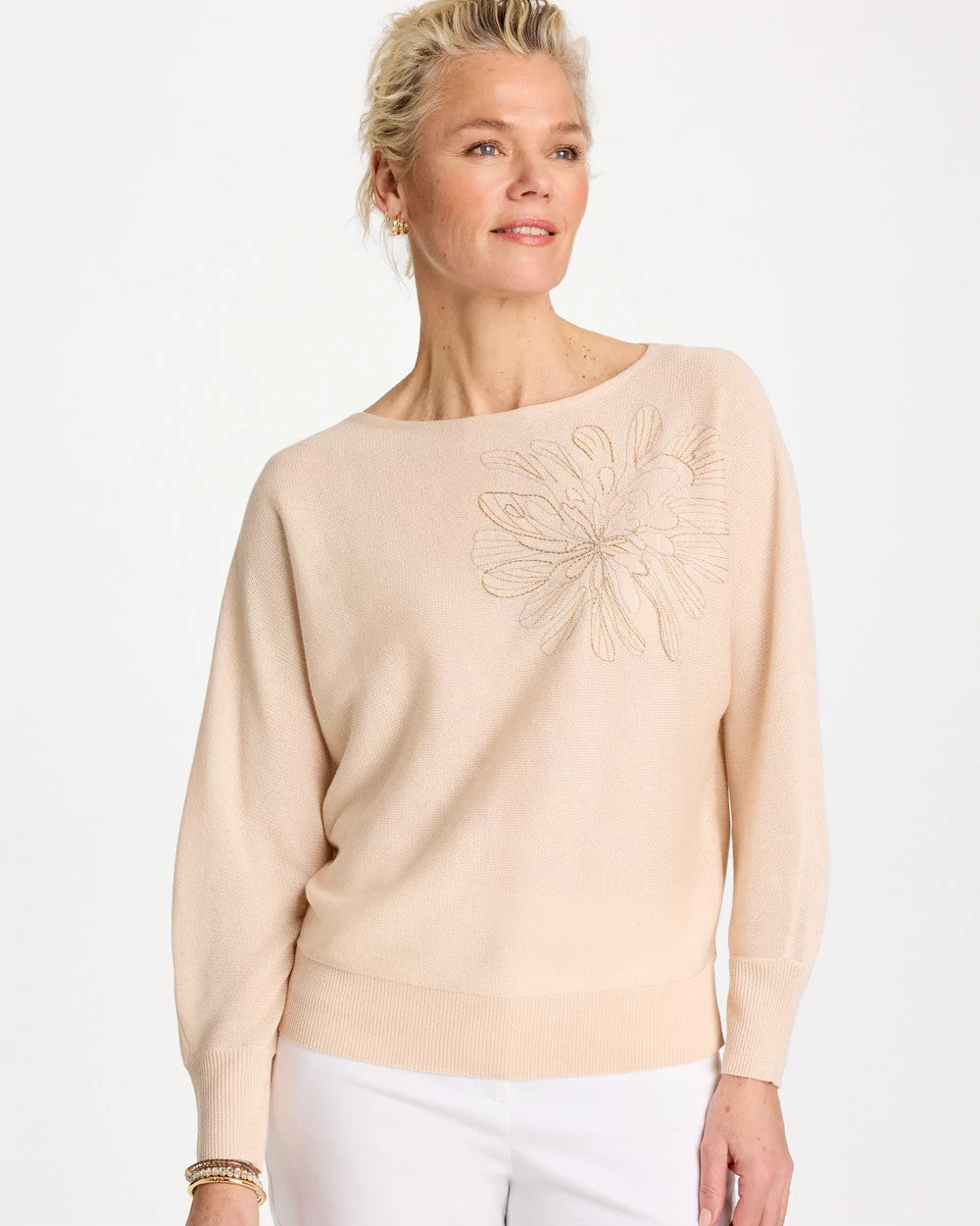 Chico's Outlet - Embroidered 3/4 Sleeve Sweater