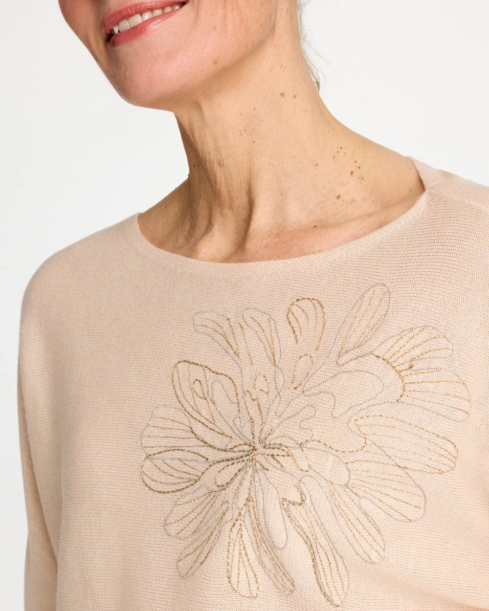 Chico's Outlet - Embroidered 3/4 Sleeve Sweater