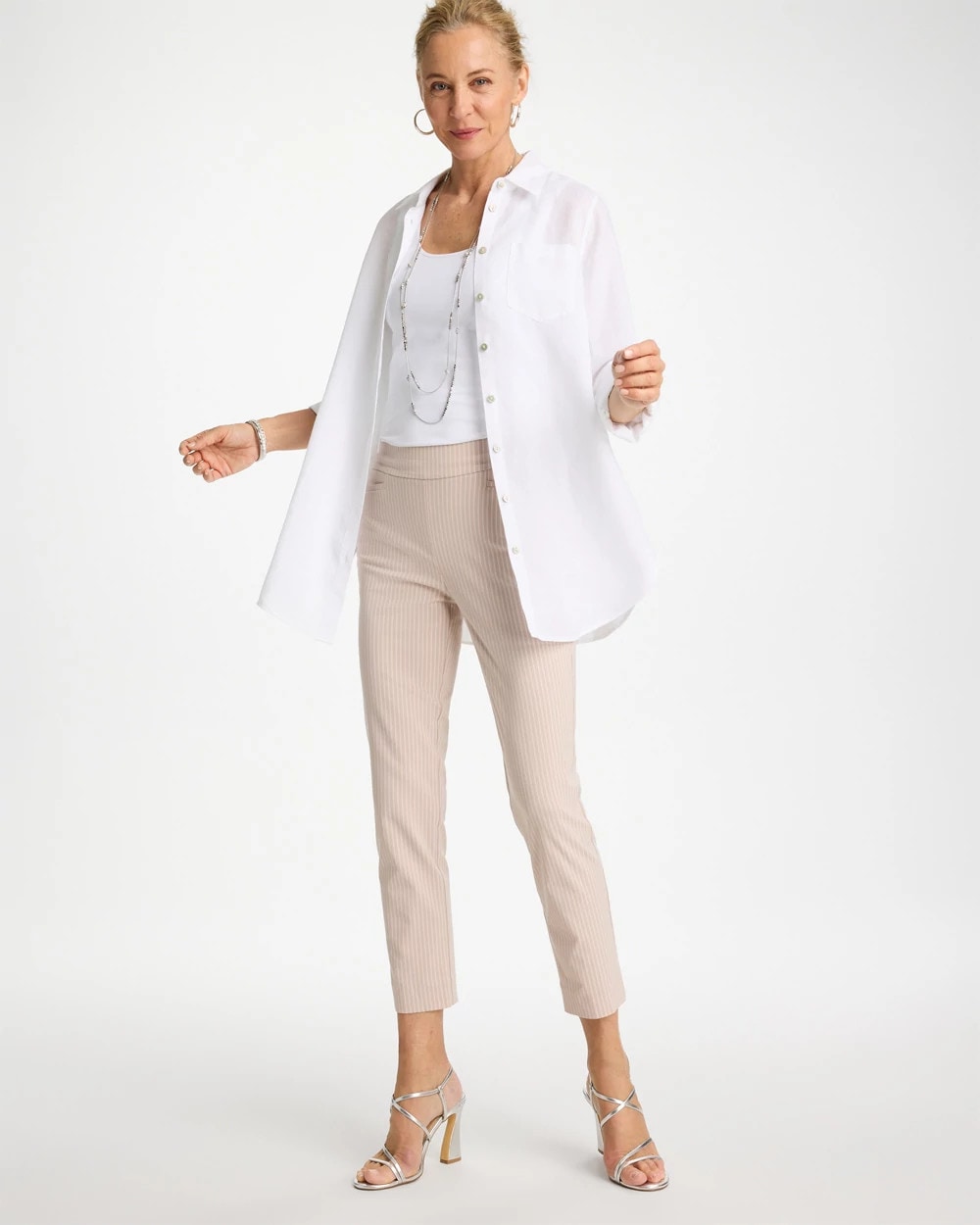 Chico's / Brigitte™ Slim Twill Stripe Neutral Crop