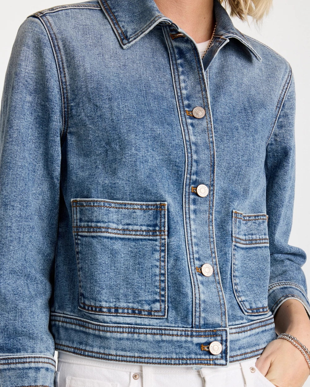 Chico's For Sale - Denim Cropped Trucker Jacket