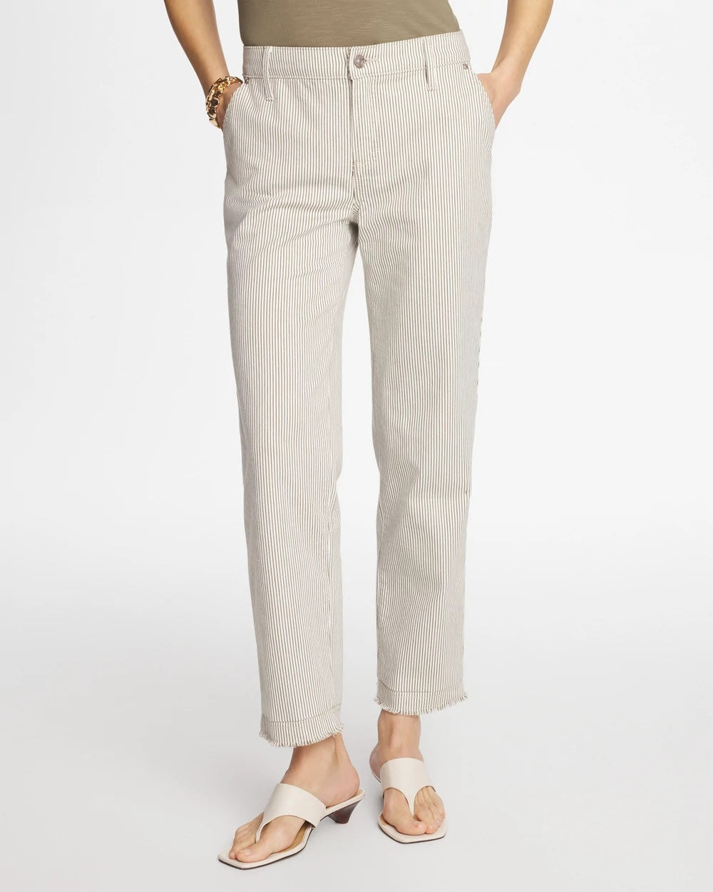 Chico's / Stripe Girlfriend Straight Ankle Jeans