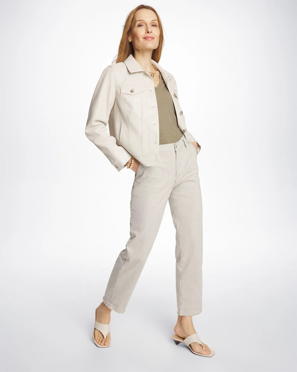 Chico's / Stripe Girlfriend Straight Ankle Jeans