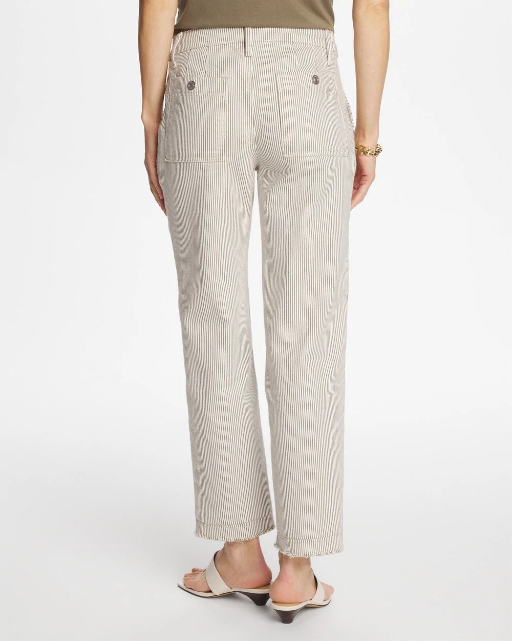 Chico's / Stripe Girlfriend Straight Ankle Jeans