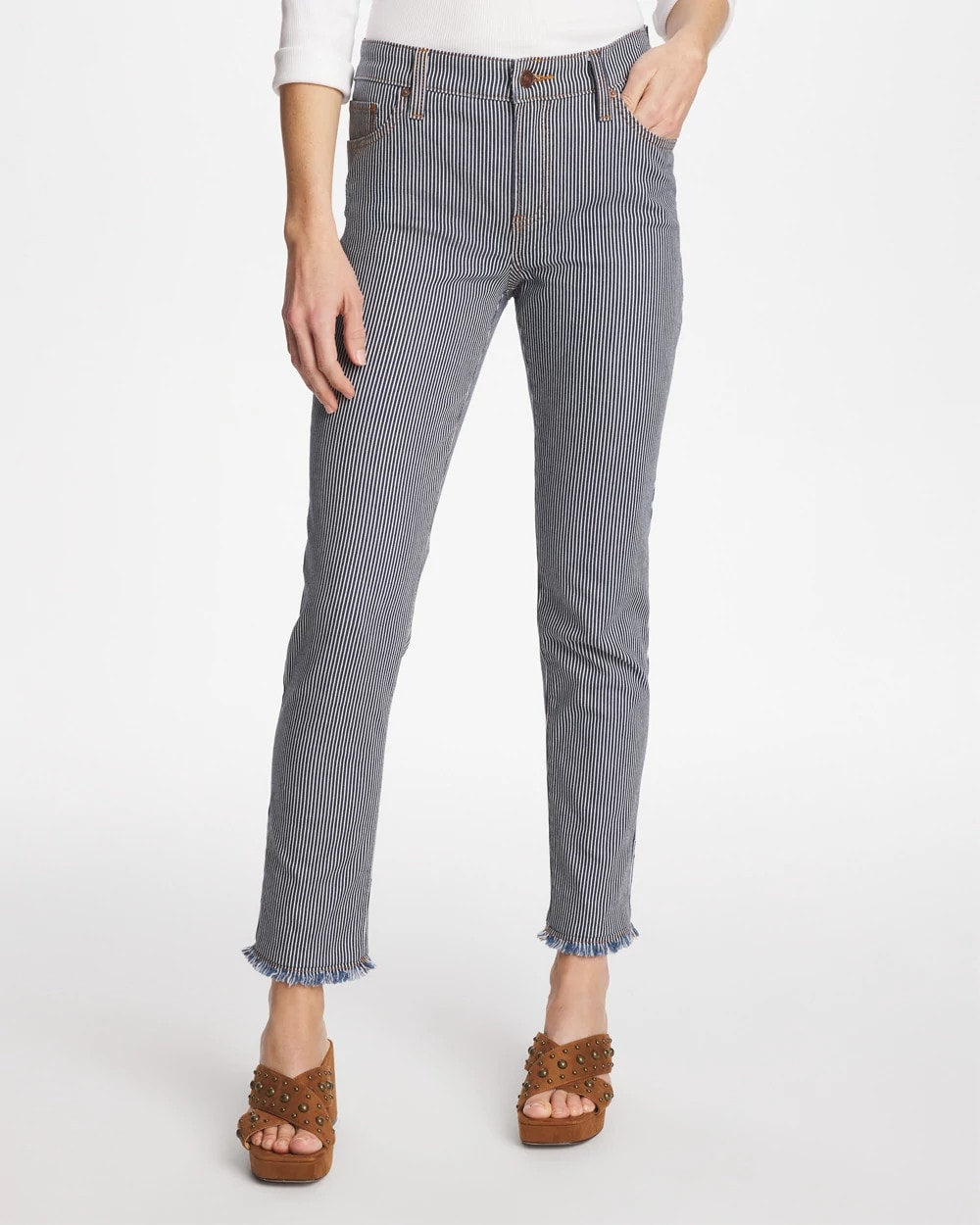 Chico's / Pinnacle Stripe Girlfriend Ankle Jeans