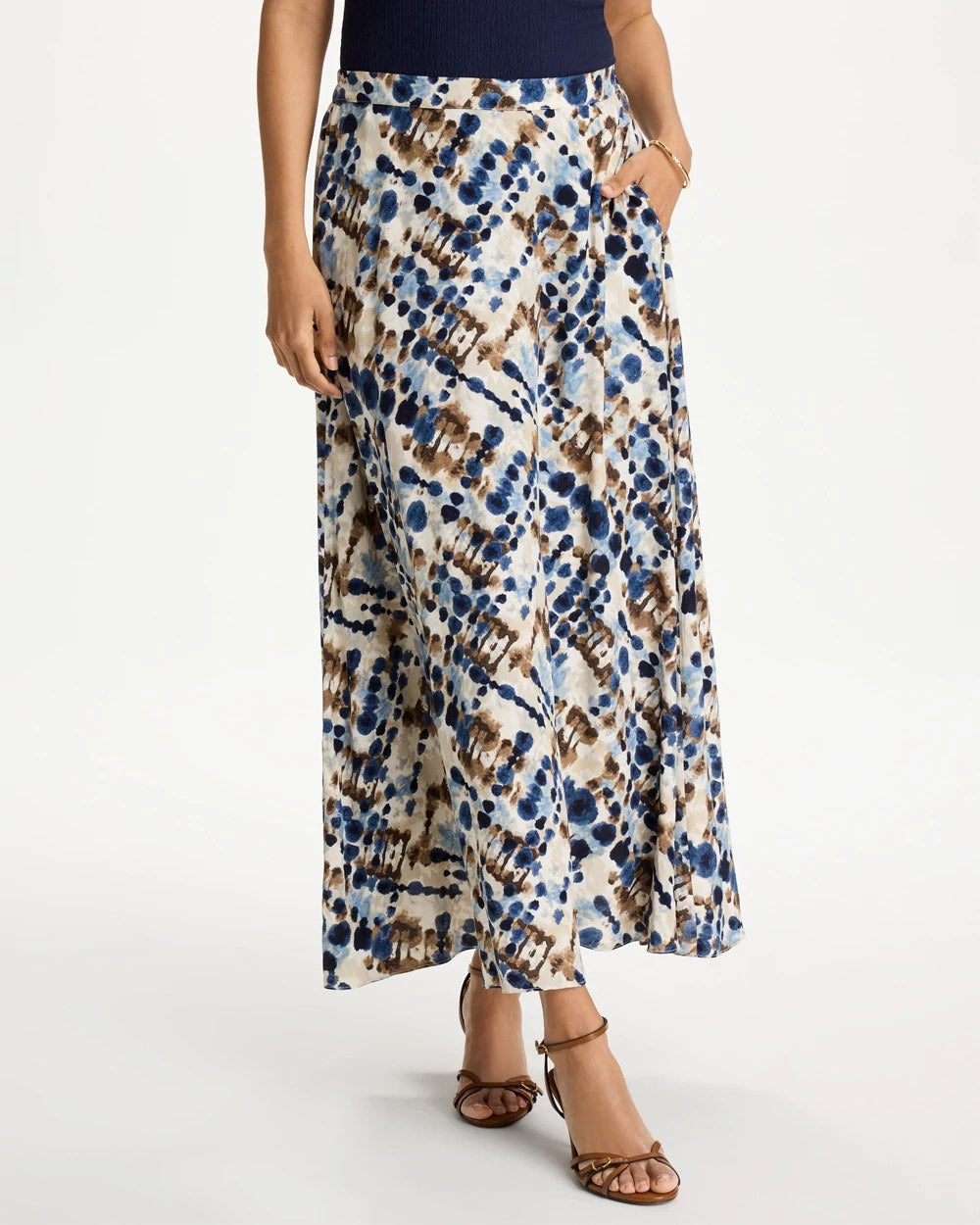 Chico's Outlet - Faux Silk Printed Maxi Skirt