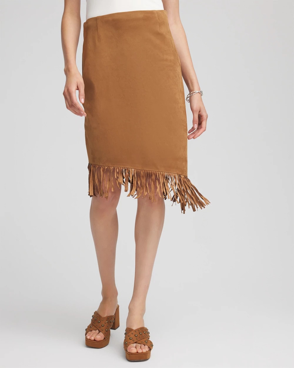 Chico's / Suede Fringed Asymmetrical Skirt