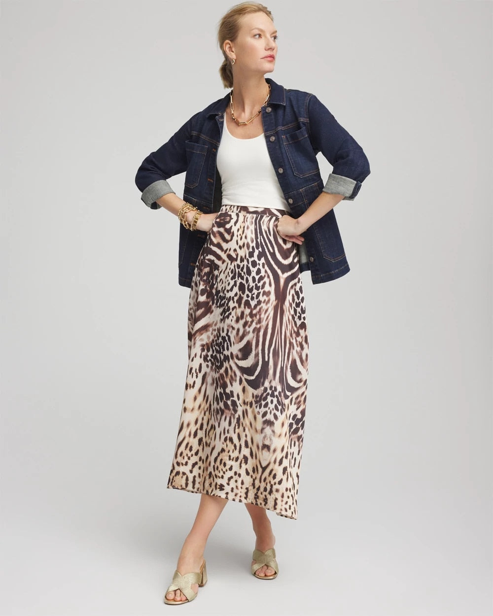 Chico's Discount - Animal Bengal Marks Faux Satin Skirt
