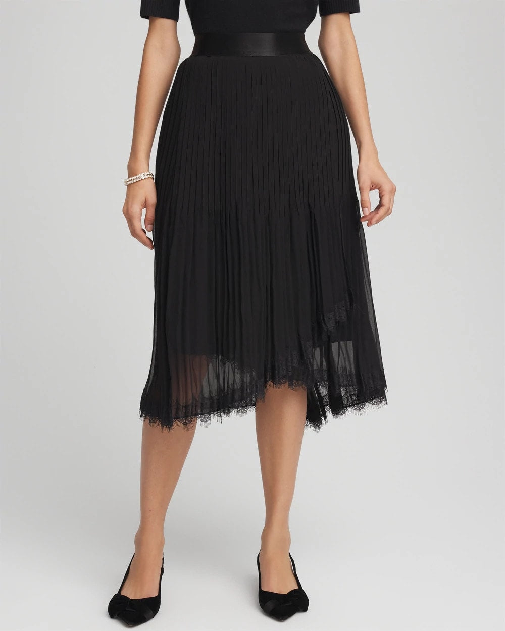 Chico's On Sale - Pleated Lace Hem Midi Skirt