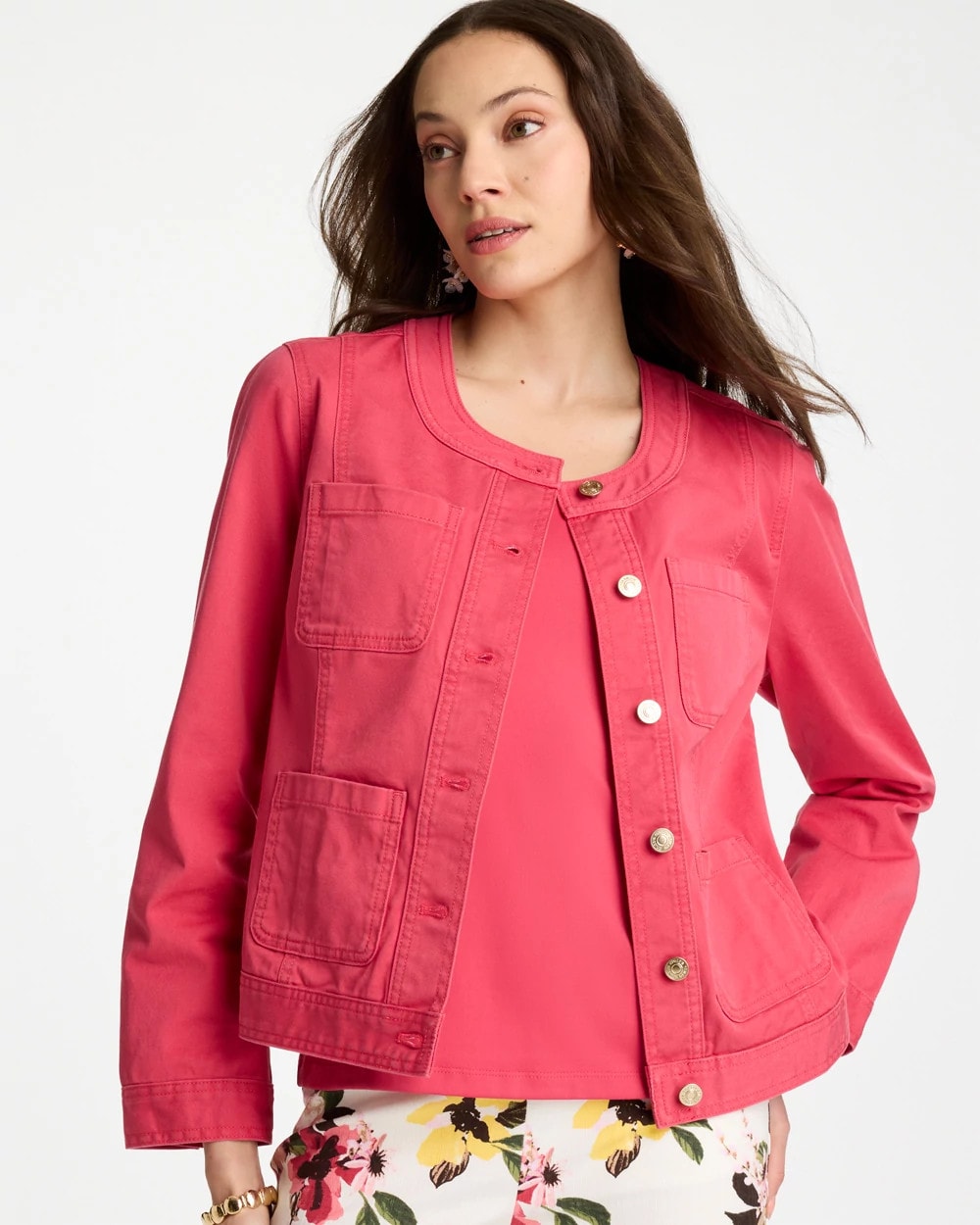 Chico's US - Collarless Twill Box Jacket