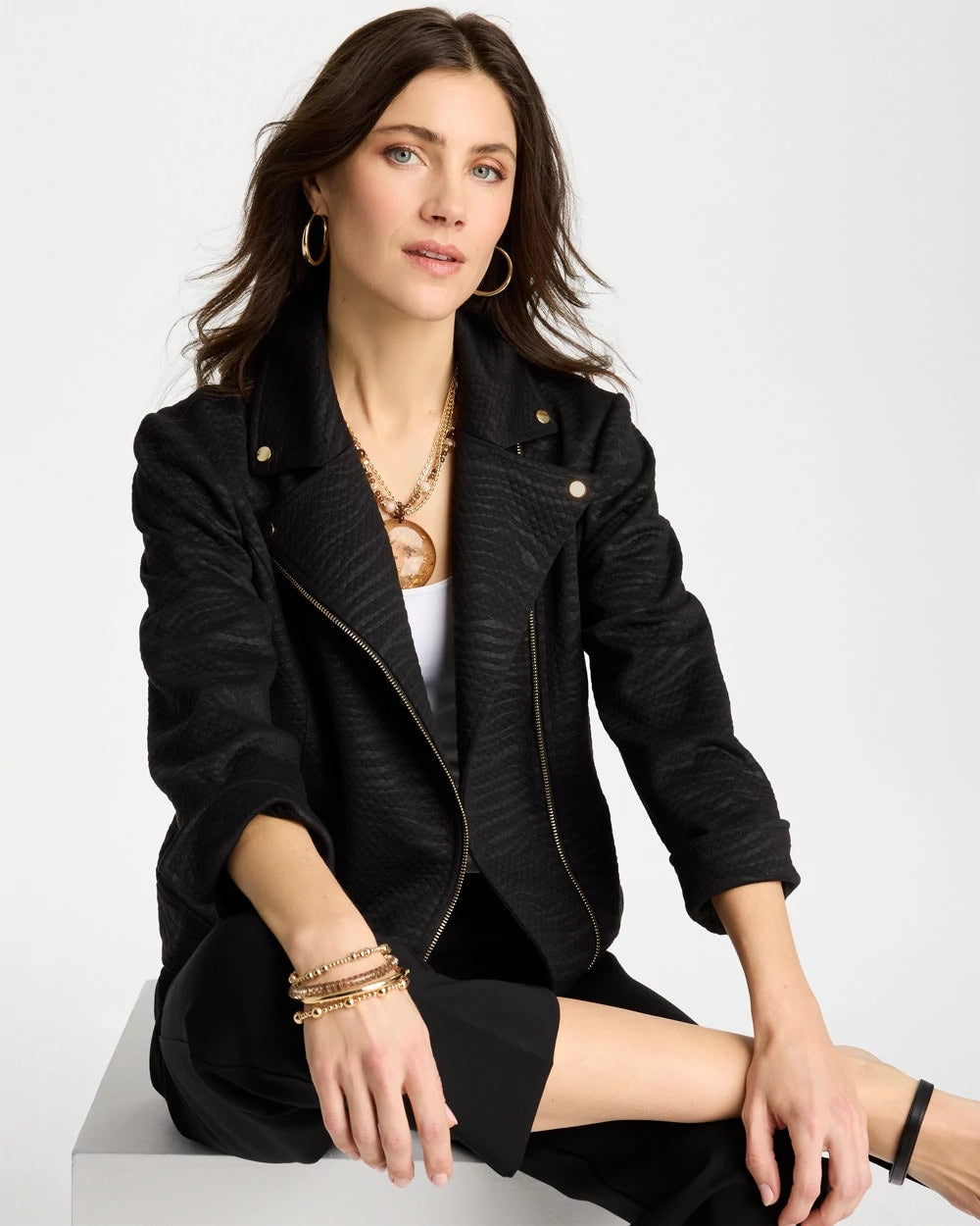 Chico's / Embossed Knit Moto Jacket