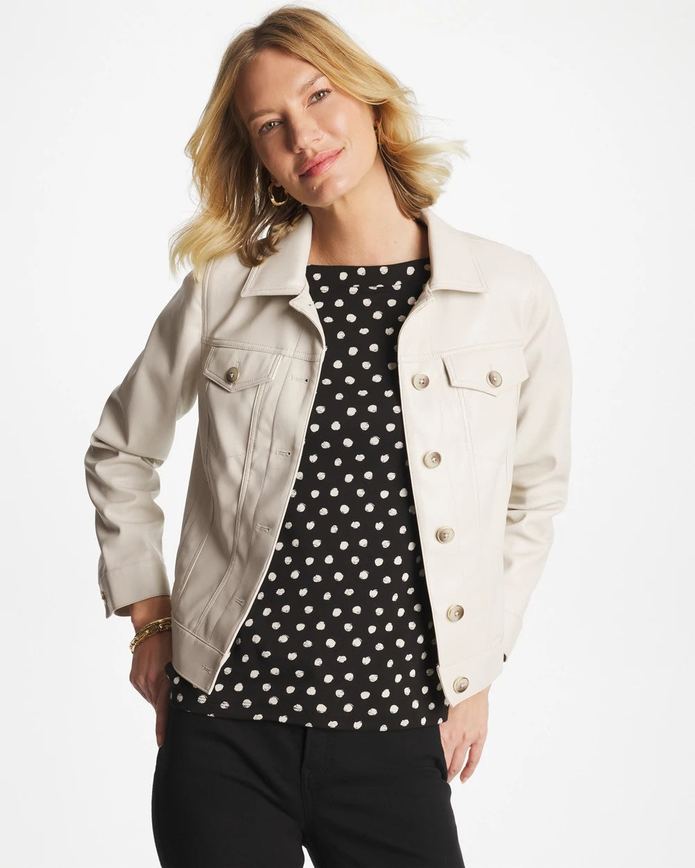 Chico's Discount - Faux Leather Trucker Jacket