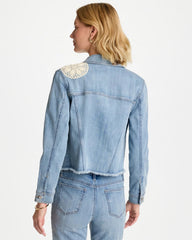 Chico's For Sale - Embroidered Frayed Denim Trucker Jacket