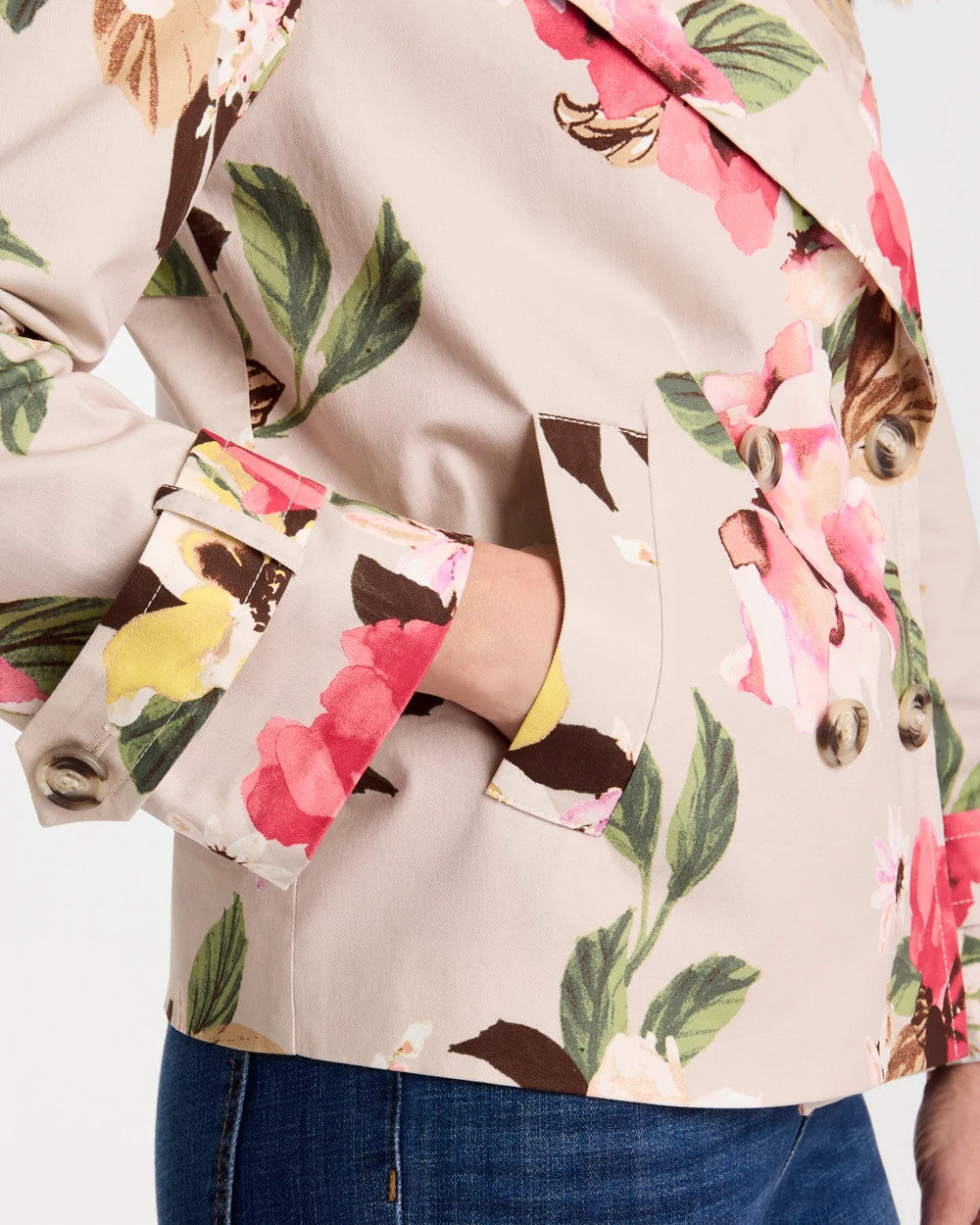 Chico's Sale - Cotton-Stretch Floral Trench Coat