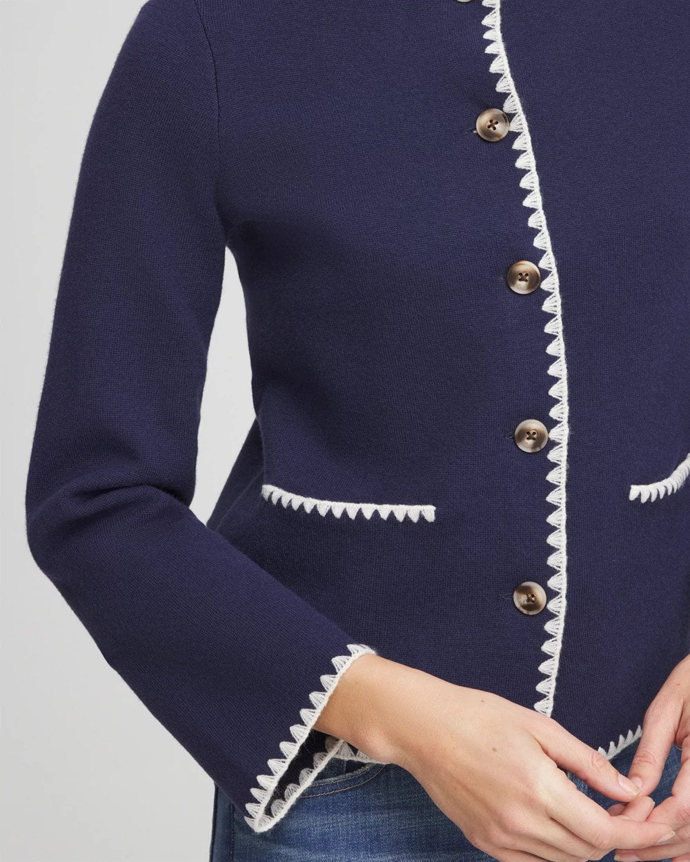 Chico's US - Blanket Stitch Crewneck Cardigan