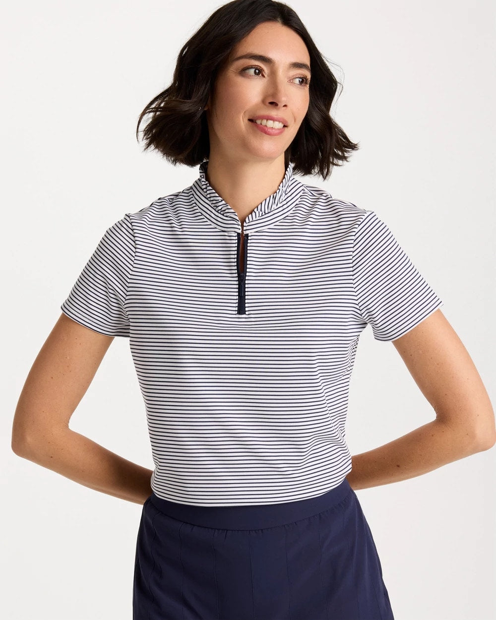 Chico's US - Zenergy® UPF Ruffle Striped Half Zip