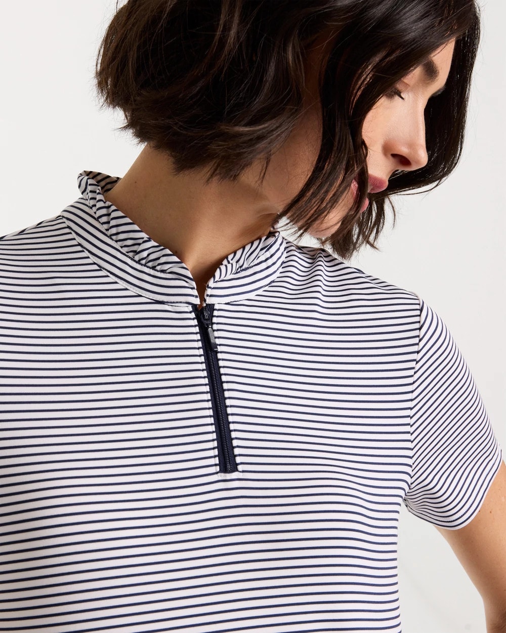 Chico's US - Zenergy® UPF Ruffle Striped Half Zip