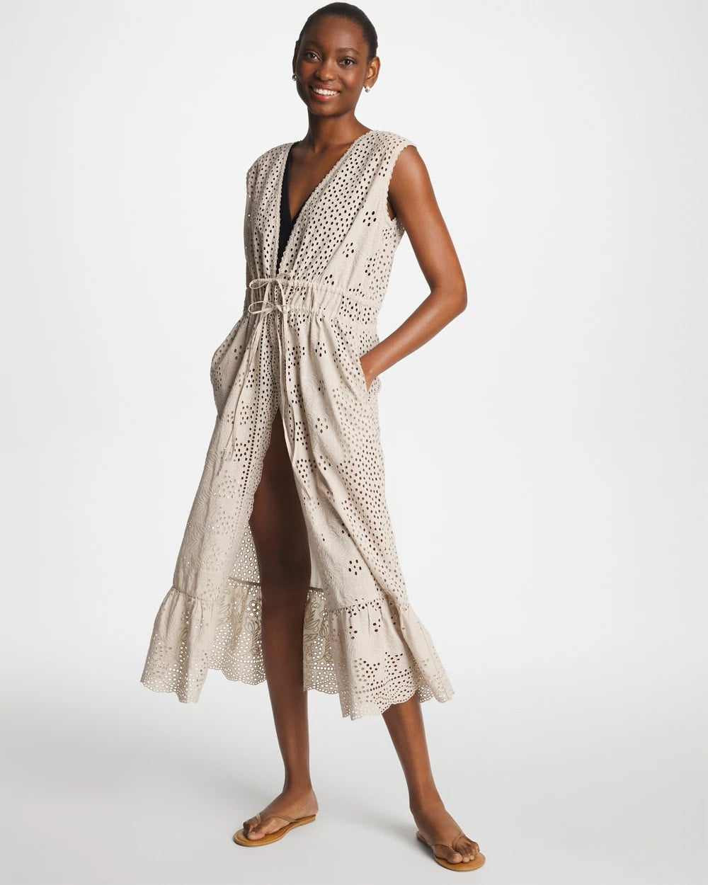 Chico's US - Woven Eyelet Swim Cover-Up Dress