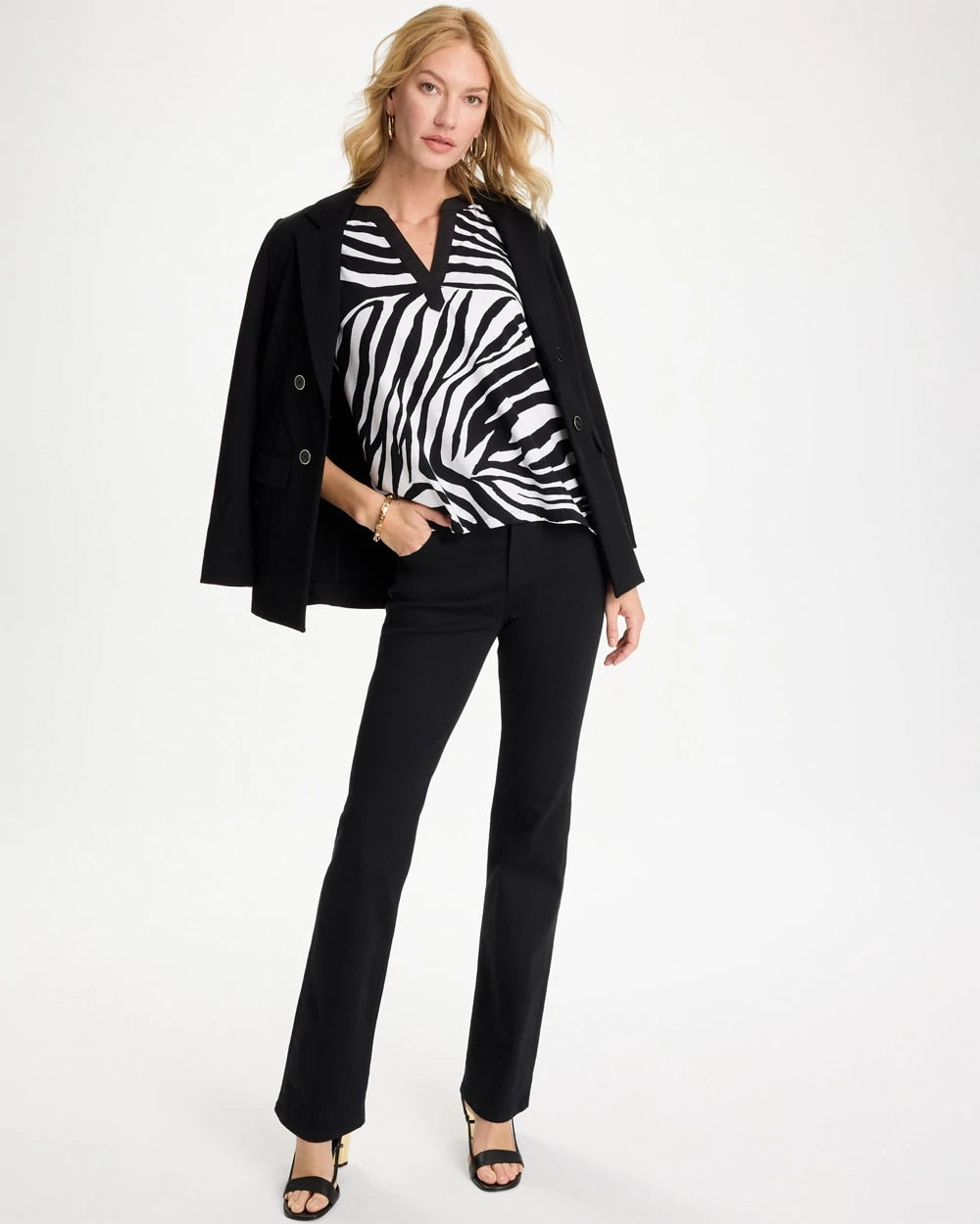 Chico's On Sale - Zebra Cotton-Stretch Notch Neck Tank