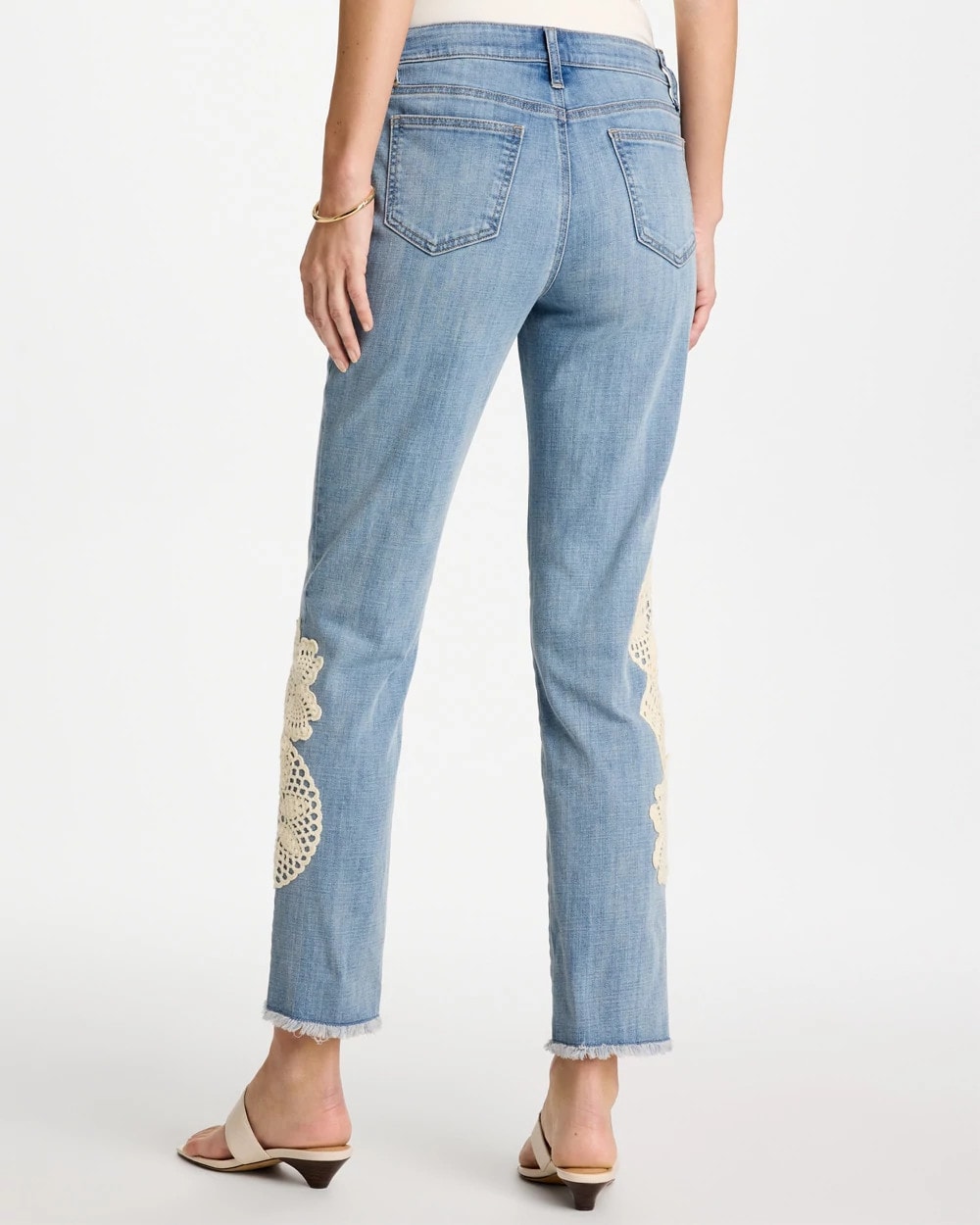 Chico's Discount - Girlfriend Slim Crochet Fray Ankle Jeans