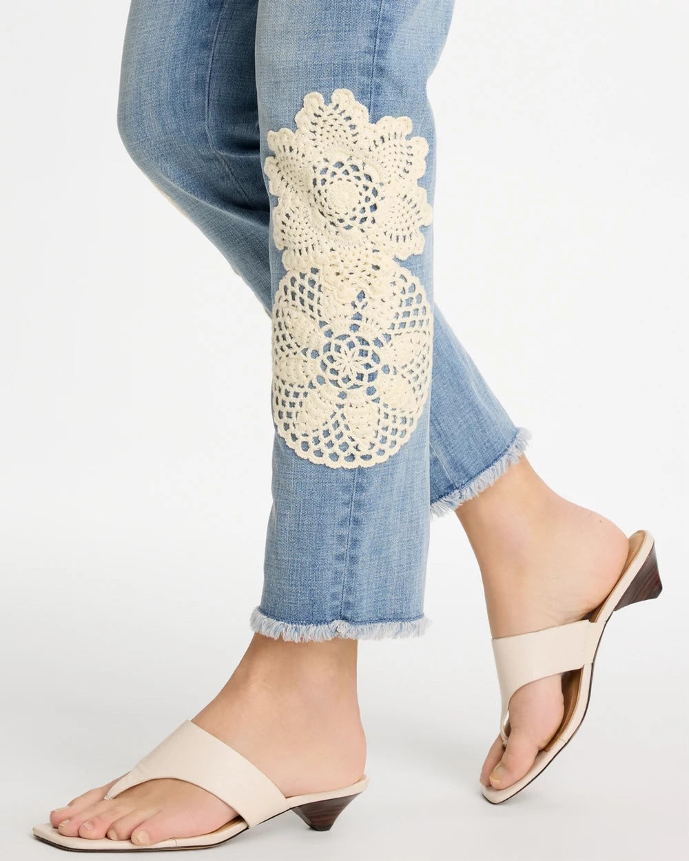 Chico's Discount - Girlfriend Slim Crochet Fray Ankle Jeans