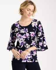 Chico's Discount - Travelers™ Amethyst Iris Flounce-Sleeve Top