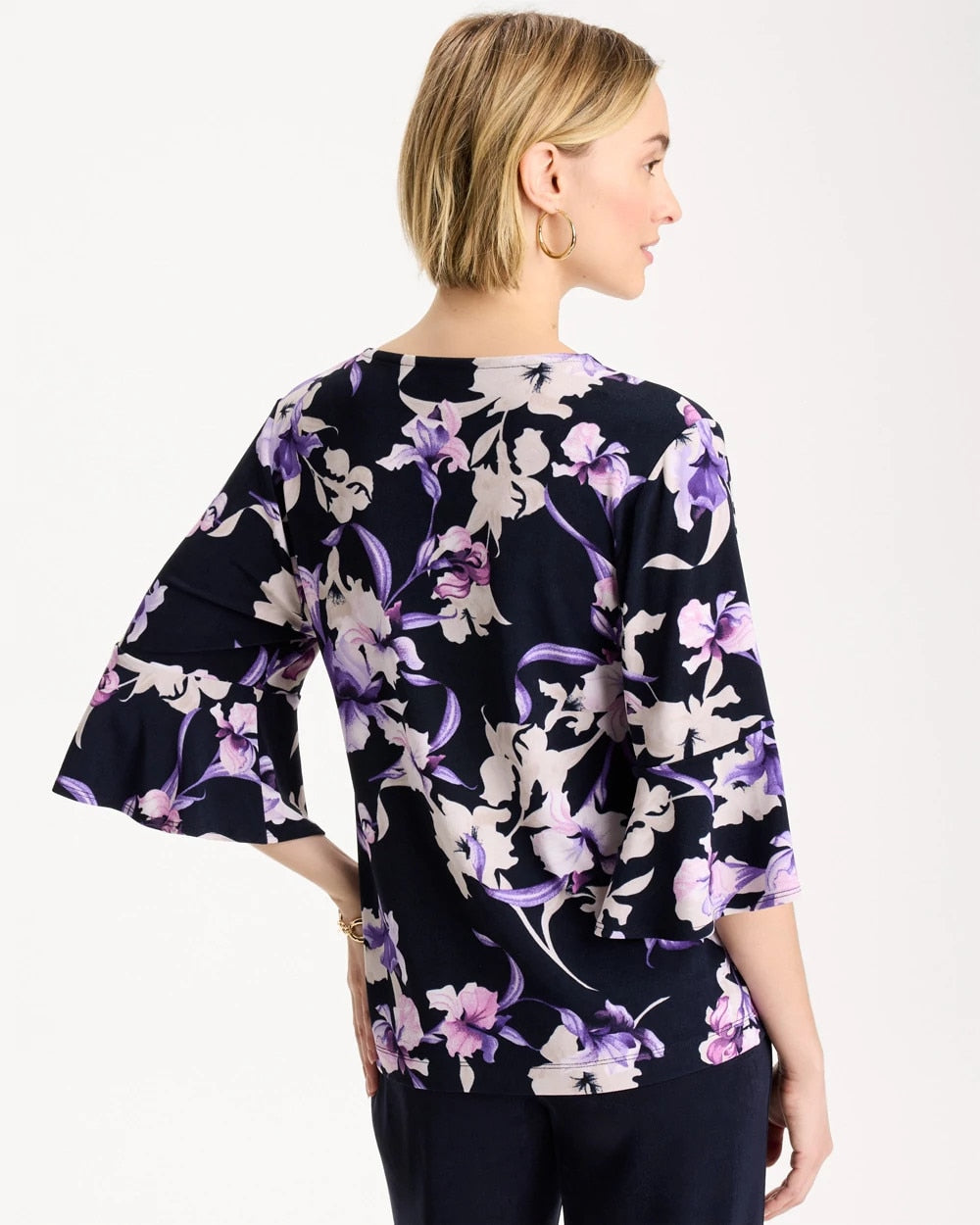 Chico's Discount - Travelers™ Amethyst Iris Flounce-Sleeve Top