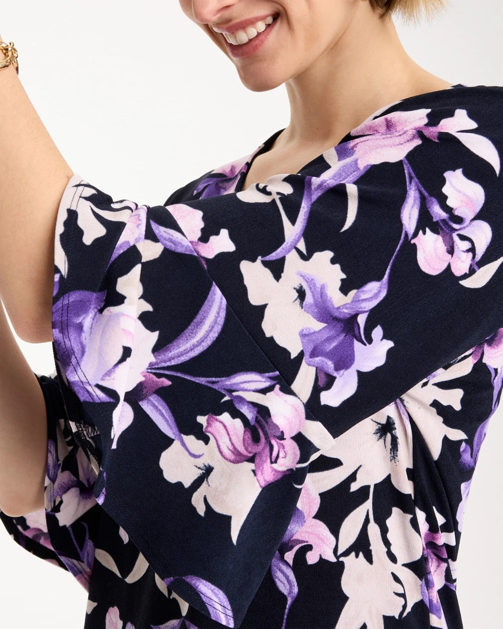 Chico's Discount - Travelers™ Amethyst Iris Flounce-Sleeve Top